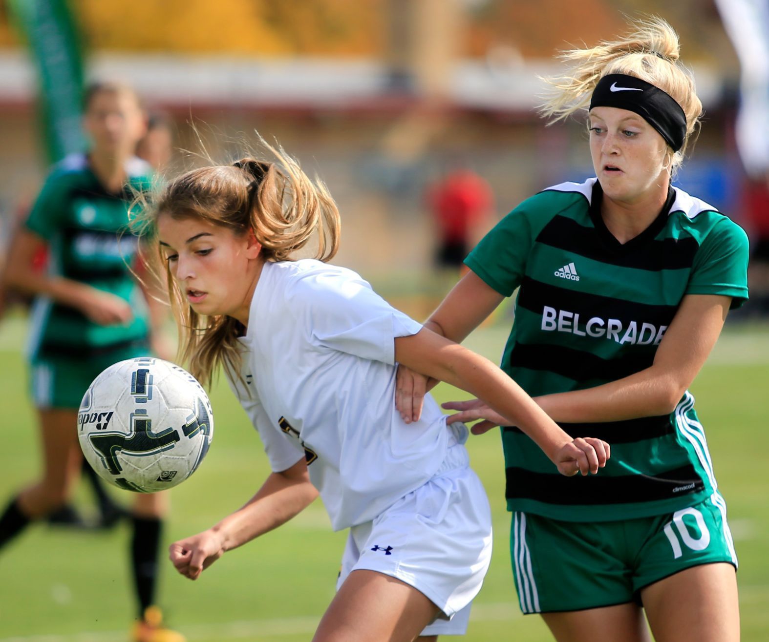 Laurel's Maeson Cotter and Belgrade's Mariah Morgan